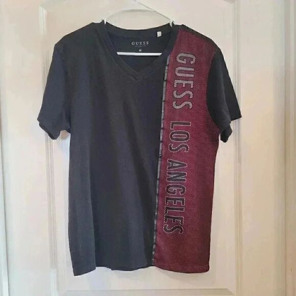 Guess Men's Black/Red Graphic Logo with Netting Short Sleeve - Picture 2 of 8